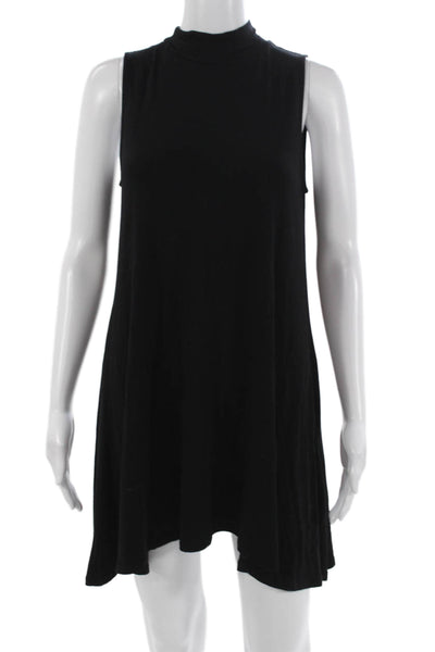 Joan Vass Womens Shift Dress Black Sleeveless Mock Neck Short Size S
