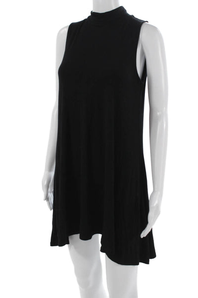 Joan Vass Womens Shift Dress Black Sleeveless Mock Neck Short Size S