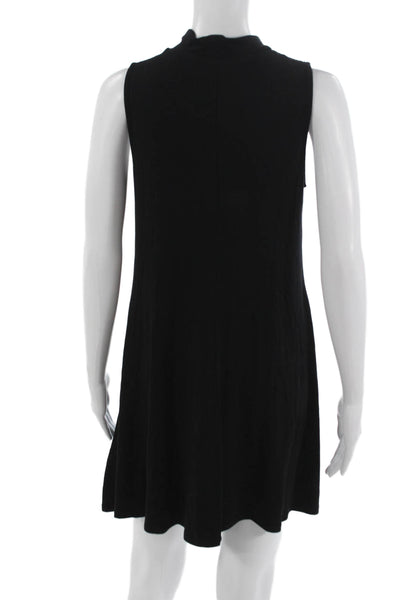 Joan Vass Womens Shift Dress Black Sleeveless Mock Neck Short Size S