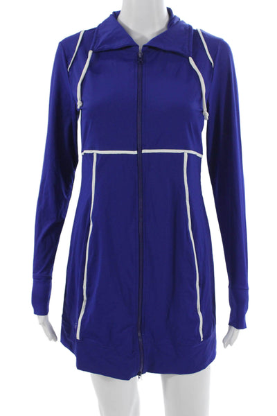 Athleta Women Full-zip Hoodie Blue Long Sleeve Drawstring Size S