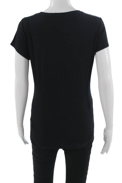 Tahari Women Black Basic Tunic Round Neck Short Sleeve Size M