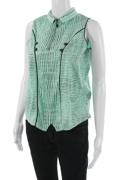 Jamie Sadock Women Green Striped Cotton Collared Sleeveless Polo Size M