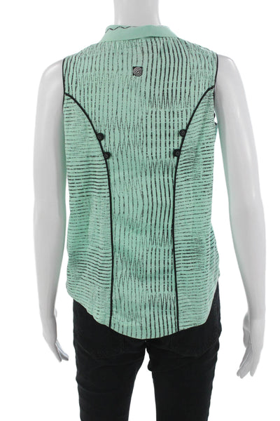 Jamie Sadock Women Green Striped Cotton Collared Sleeveless Polo Size M