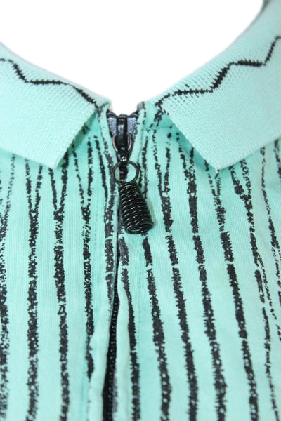 Jamie Sadock Women Green Striped Cotton Collared Sleeveless Polo Size M