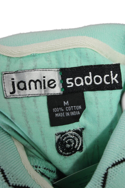 Jamie Sadock Women Green Striped Cotton Collared Sleeveless Polo Size M