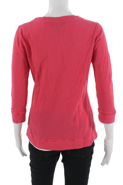 Lauren Ralph Lauren Women Basic Pink Cotton V-Neck 3/4 Sleeve T-Shirt Size M