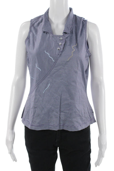 Jamie Sadock Womens Collared Striped Cotton Sleeveless Tank Button Size S