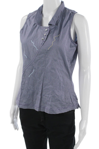 Jamie Sadock Womens Collared Striped Cotton Sleeveless Tank Button Size S