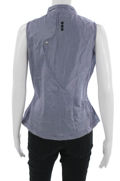 Jamie Sadock Womens Collared Striped Cotton Sleeveless Tank Button Size S