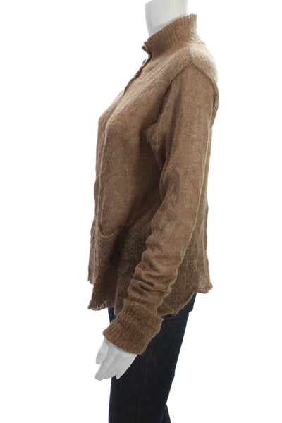 Cotelac Women Cardigan Sweater Brown Mohair Wool Mock Neck Button Size 4