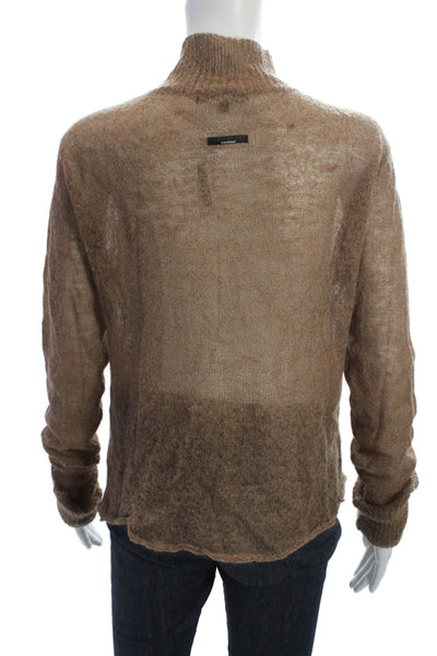 Cotelac Women Cardigan Sweater Brown Mohair Wool Mock Neck Button Size 4