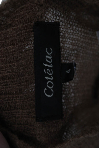 Cotelac Women Cardigan Sweater Brown Mohair Wool Mock Neck Button Size 4