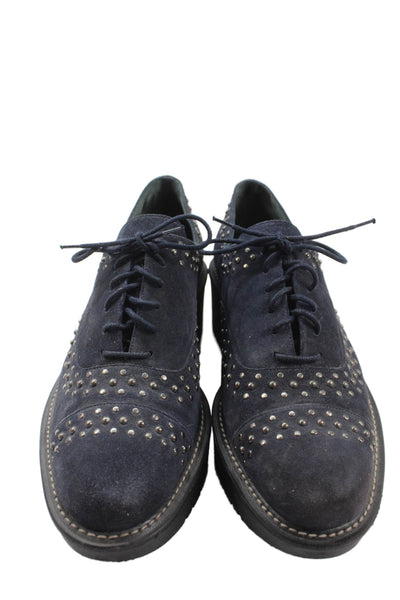 Stuart Weitzman Womens Suede Studded Detail Platform Shoes Blue Size 9.5