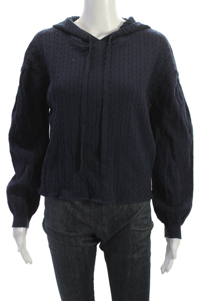 525 Women Pullover Hoodie Dark Blue Drawstring Long Sleeve Size S