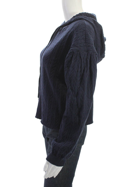 525 Women Pullover Hoodie Dark Blue Drawstring Long Sleeve Size S