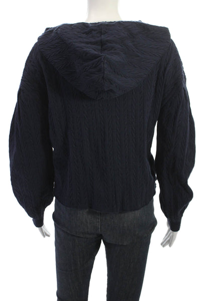 525 Women Pullover Hoodie Dark Blue Drawstring Long Sleeve Size S