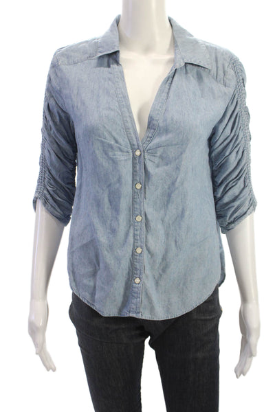 Veronica Beard Women Light Blue Button-Up 3/4 Sleeve Linen Size S