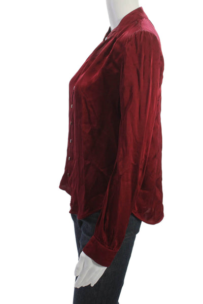 Bella Dahl Women Red Button Up Mockneck Long Sleeve Viscose Rayon Blouse Size S