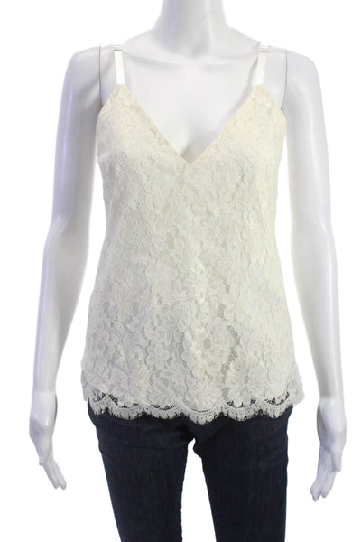 Single Women Camisole Beige V-Neck Floral 100% Nylon Sleeveless Size XS