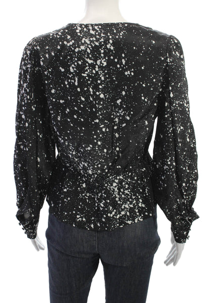 The Kooples Women Black V-Neck Button Long Sleeve Blouse Viscose Silk Size S