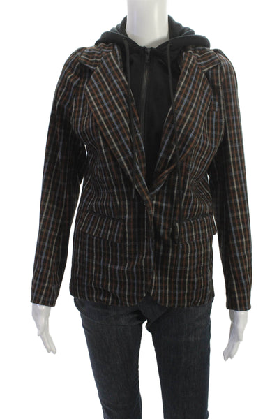 Liverpool Los Angeles Women Black Plaid Blazer Button Long Sleeve Grunge Size S
