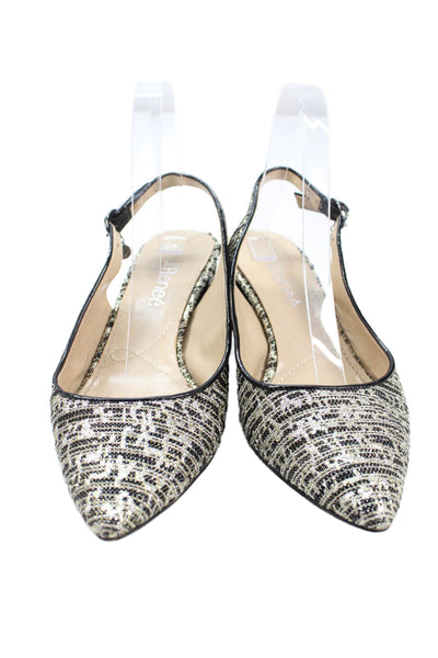 J. Renee Womens Pointed Toe Slingbacks Pumps Gold Black Size 8.5 Narrow