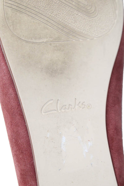 Clarks Womens Suede Slide On Loafers Red Size 7 Medium