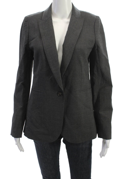 J Crew Women Classic Dark Gray Wool Blazer Collared Button Long Sleeve Size 4