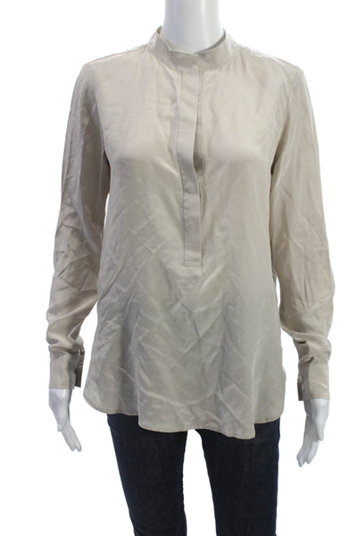 Fifteen Twenty Women Silk Mock Neck Tunic Blouse Beige Long Sleeve Size S