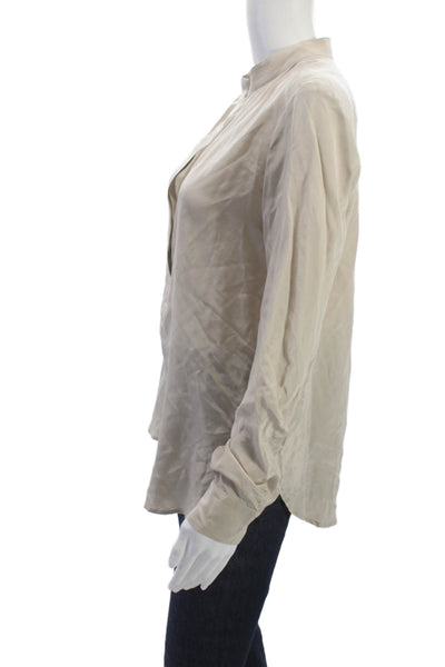 Fifteen Twenty Women Silk Mock Neck Tunic Blouse Beige Long Sleeve Size S
