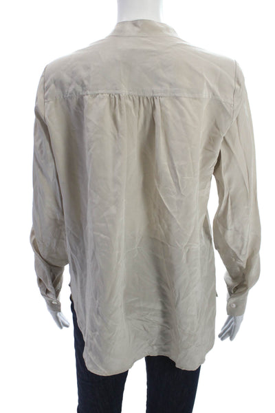 Fifteen Twenty Women Silk Mock Neck Tunic Blouse Beige Long Sleeve Size S