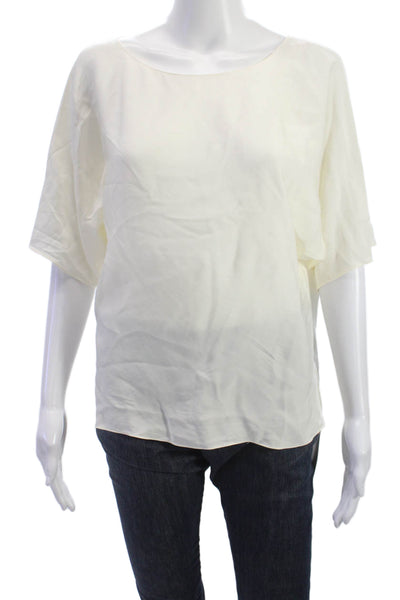 Theory Womens Silk Round Neck Short Sleeve Blouse White Classic Size M