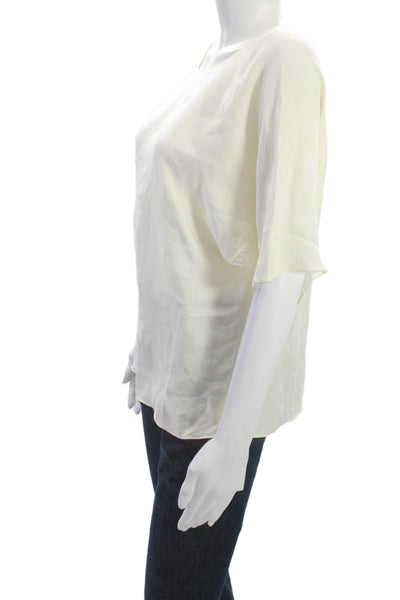 Theory Womens Silk Round Neck Short Sleeve Blouse White Classic Size M