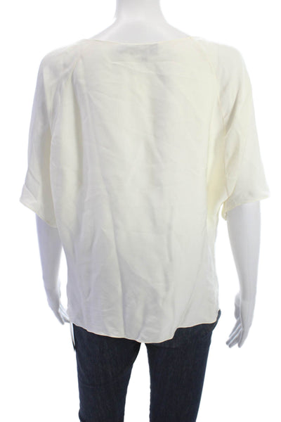 Theory Womens Silk Round Neck Short Sleeve Blouse White Classic Size M