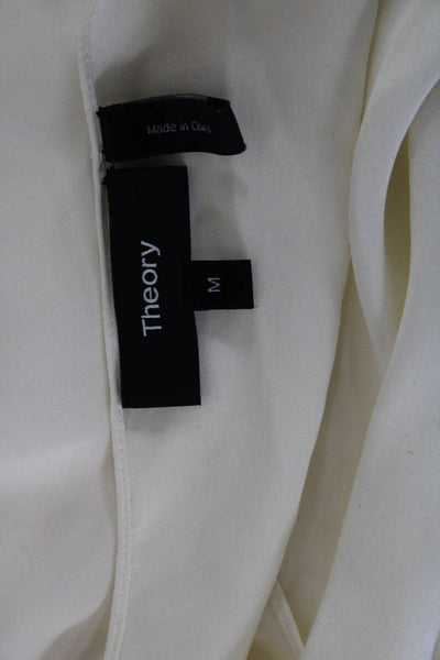 Theory Womens Silk Round Neck Short Sleeve Blouse White Classic Size M