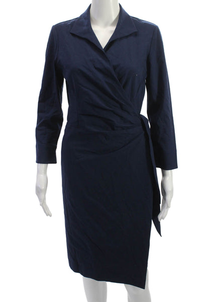 Lafayette 148 New York Women Dark Blue Wool Wrap Dress Long Sleeve Size 4
