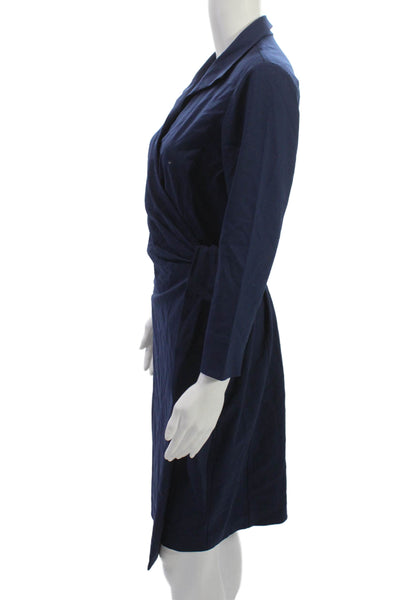Lafayette 148 New York Women Dark Blue Wool Wrap Dress Long Sleeve Size 4