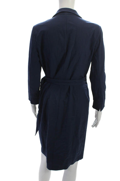Lafayette 148 New York Women Dark Blue Wool Wrap Dress Long Sleeve Size 4