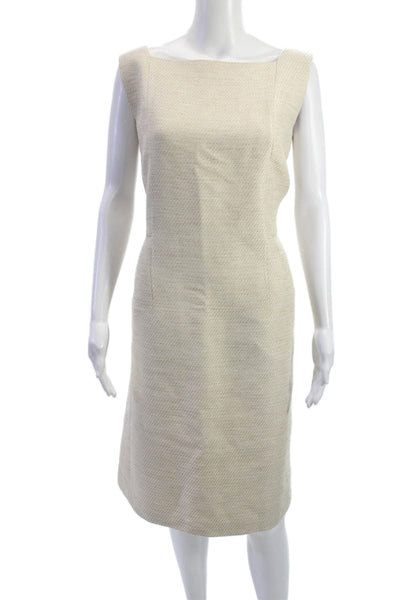 Lafayette 148 New York Women Sheath Dress Beige Square Neck Zip Size 12
