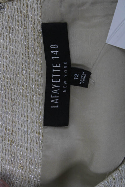 Lafayette 148 New York Women Sheath Dress Beige Square Neck Zip Size 12