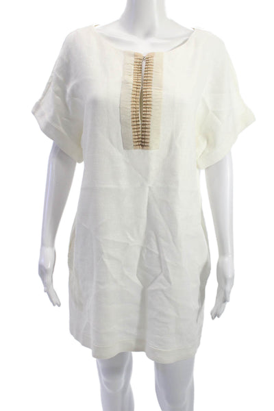 Piazza Sempione Womens White Shift Kaftan Dress Knee Length Zip Size 48