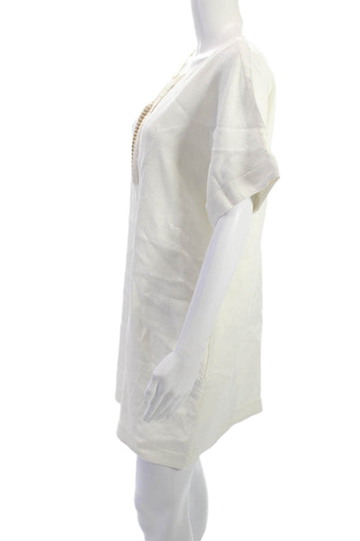 Piazza Sempione Womens White Shift Kaftan Dress Knee Length Zip Size 48