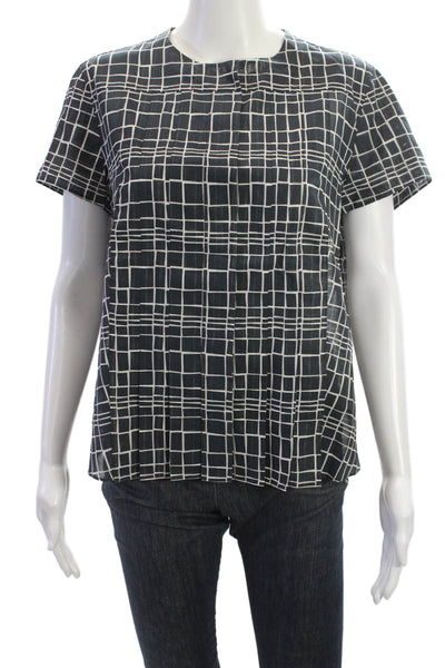 Akris Women Basic Geometric Cotton Crew Neck Short Sleeve Blouse Size 12