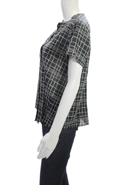 Akris Women Basic Geometric Cotton Crew Neck Short Sleeve Blouse Size 12