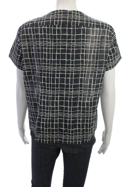 Akris Women Basic Geometric Cotton Crew Neck Short Sleeve Blouse Size 12