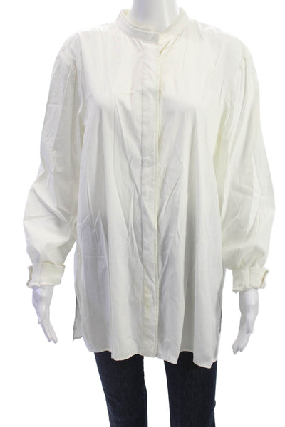Lafayette 148 New York Womens Tunic White Long Sleeve High Neck Size 12