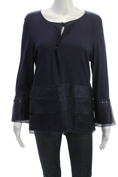Rena Lange Women Dark Blue Pullover Sweater Silk Cotton Cashmere Size L
