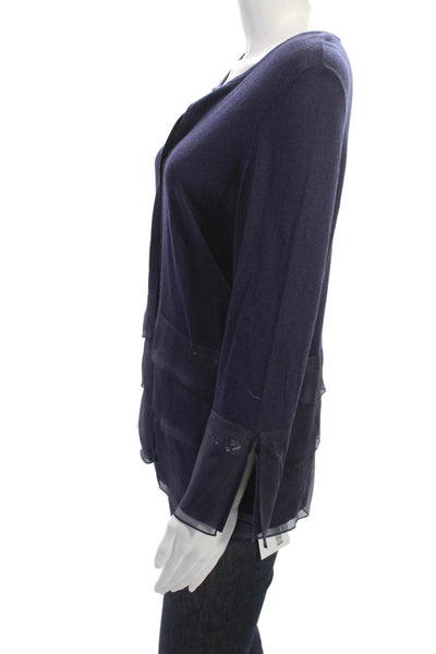Rena Lange Women Dark Blue Pullover Sweater Silk Cotton Cashmere Size L