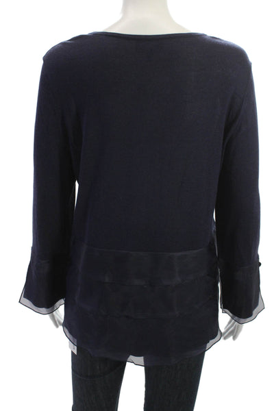 Rena Lange Women Dark Blue Pullover Sweater Silk Cotton Cashmere Size L