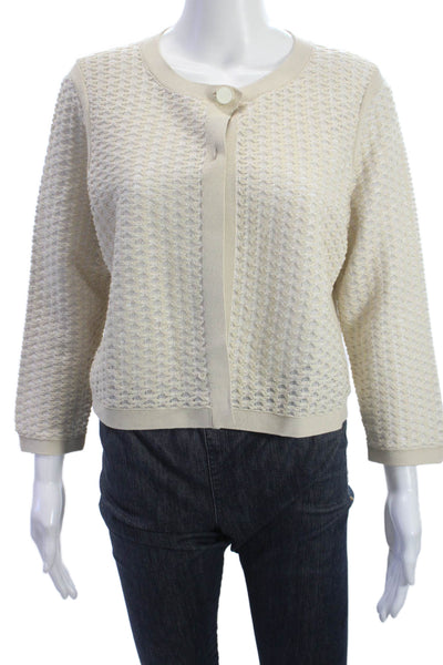 Lafayette 148 New York Womens Cardigan Beige Button 3/4 Sleeve Size L